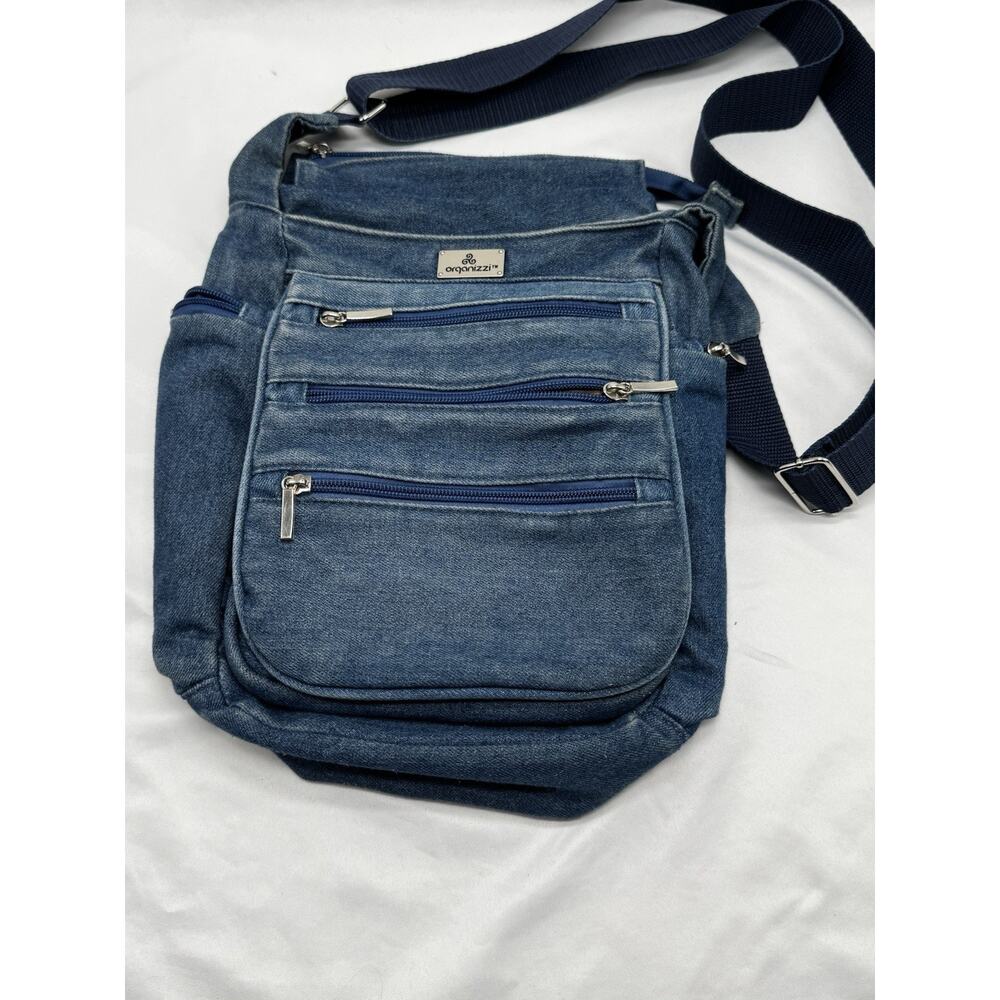 Organizzi Blue Denim Crossbody Travel Bag Retro Boho Multi Pocket